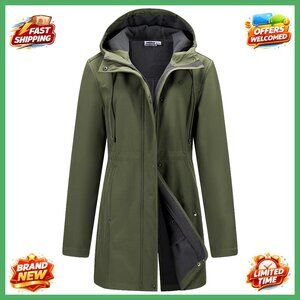 Lightweight Waterproof Fleece Lined Hooded Softshell Rain Jacket Windbreaker